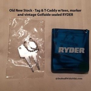 Vtg new old stock, Tag & T-Caddy w/tees, Bassett Golfaide, markers Ryder